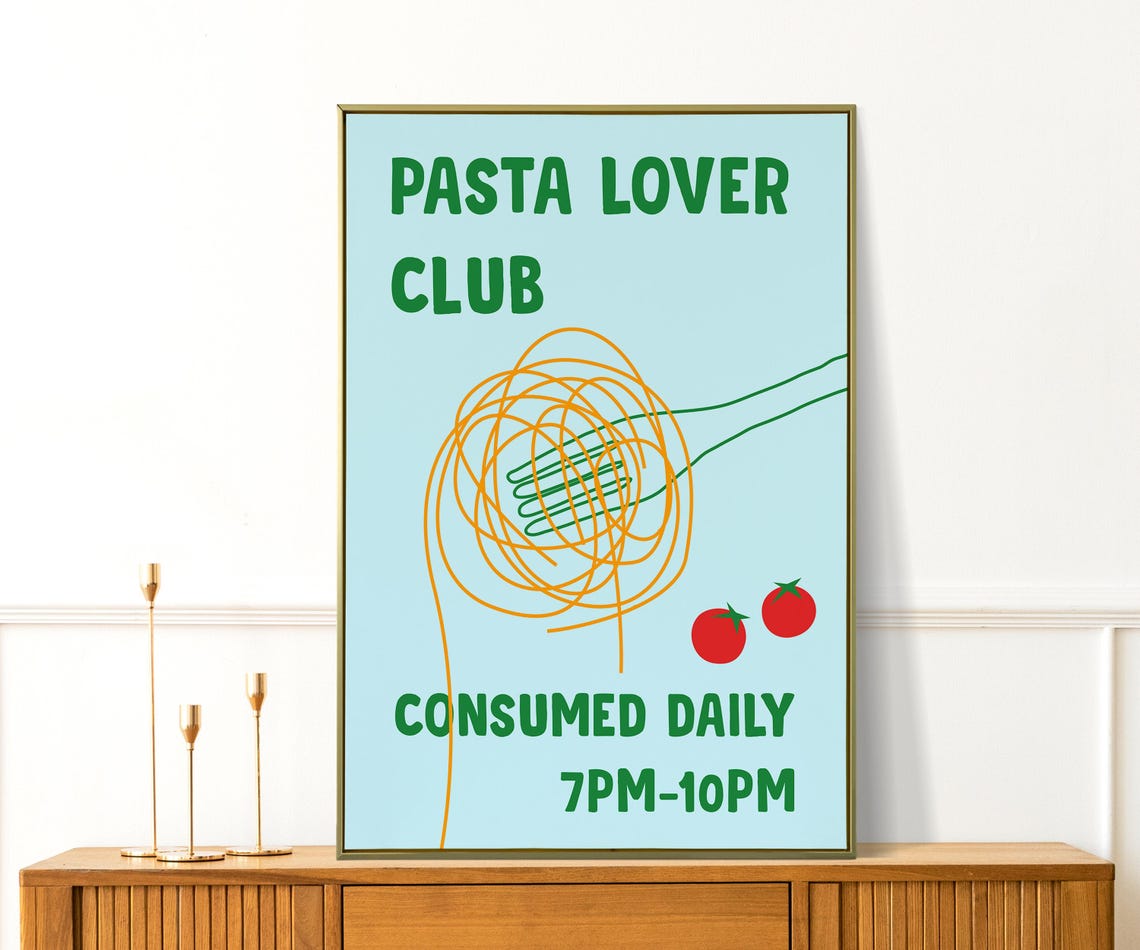 Pasta Lover Club Retro Kitchen Blue Foodie Humor Poster Gift For Chef - Image 3