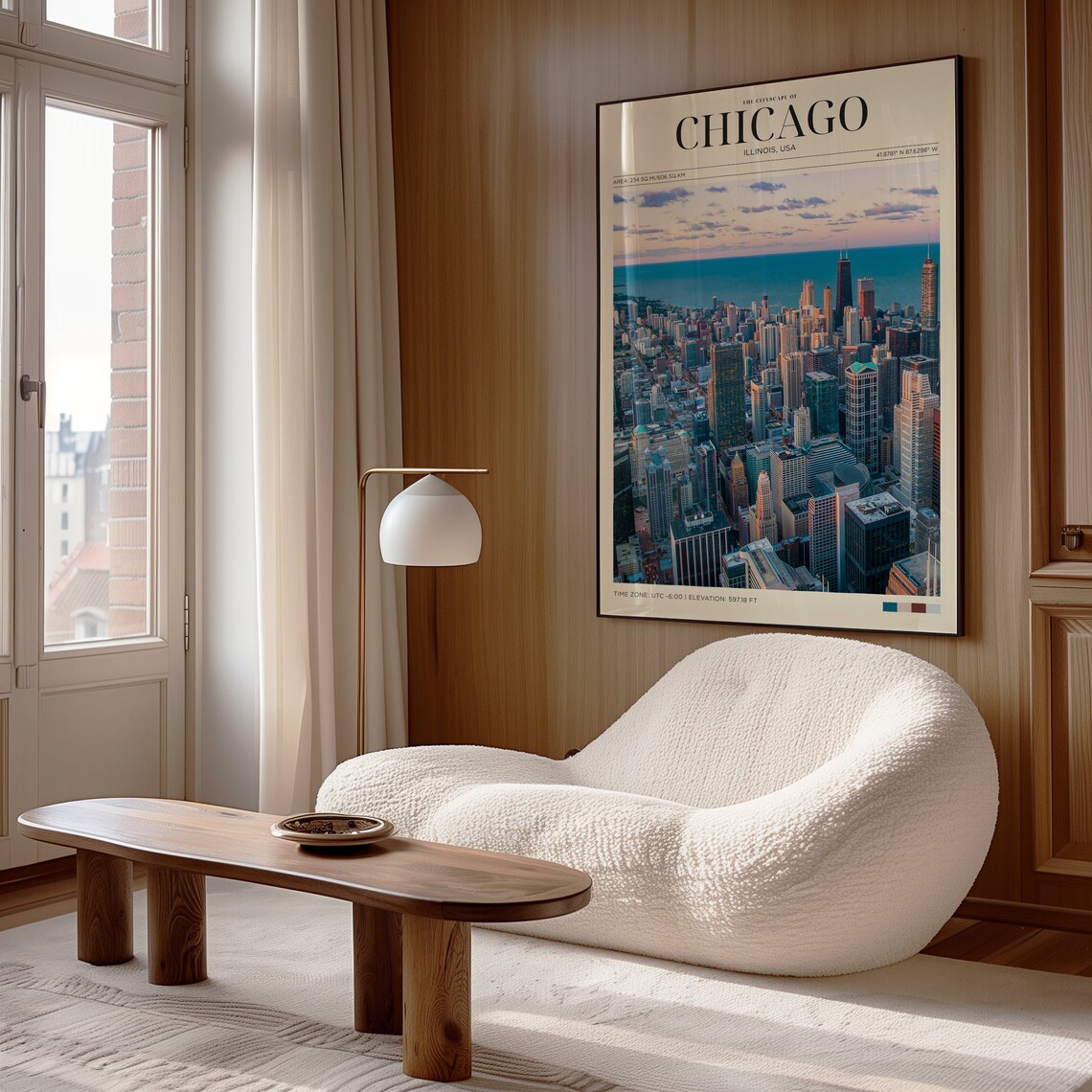Chicago Illinois Sunset Skyline Aerial Travel Poster Lake Michigan Art - Image 4