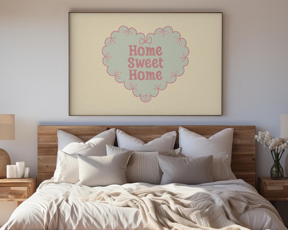 Home Sweet Home Mint Green Heart Pink Girly Cottage Wall Art - Image 4