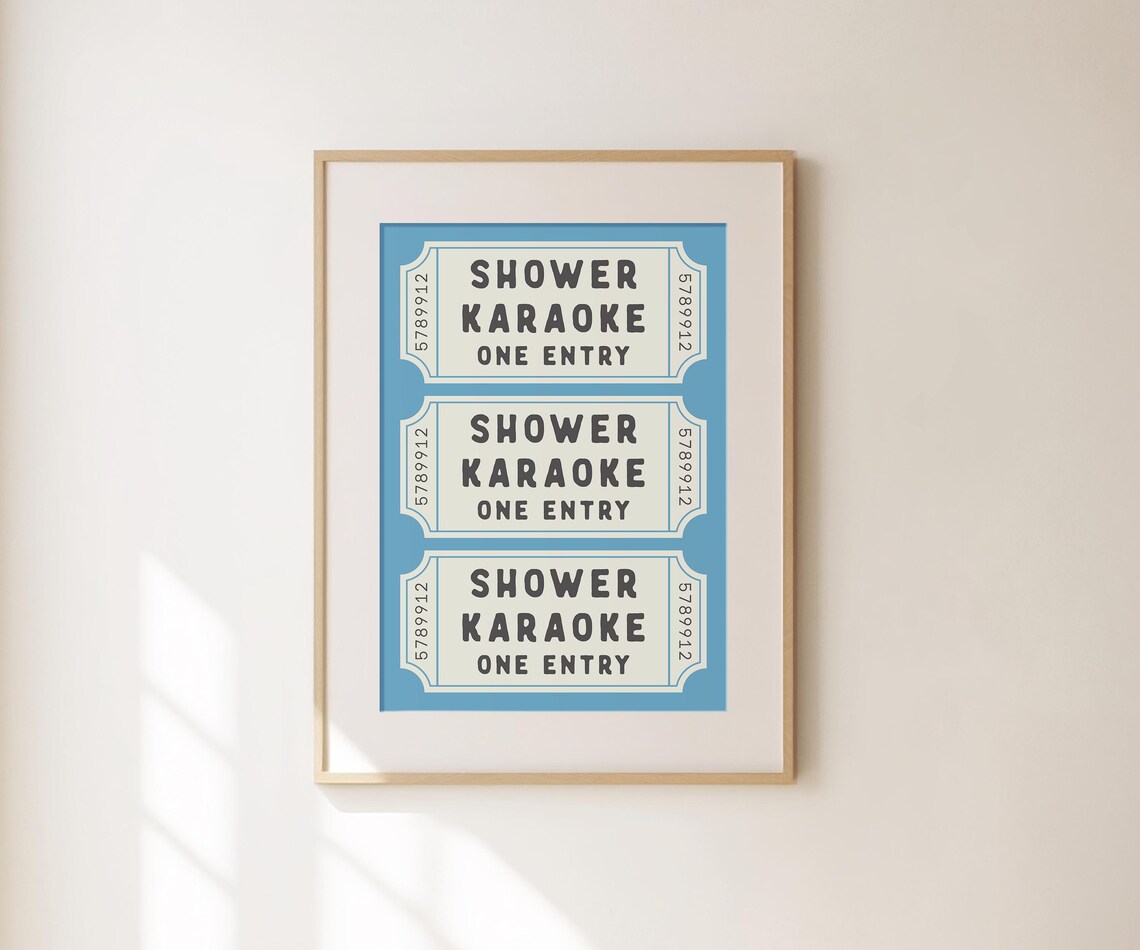 Shower Karaoke One Entry Navy Ticket Funny Bathroom Retro Humor Print - Image 3