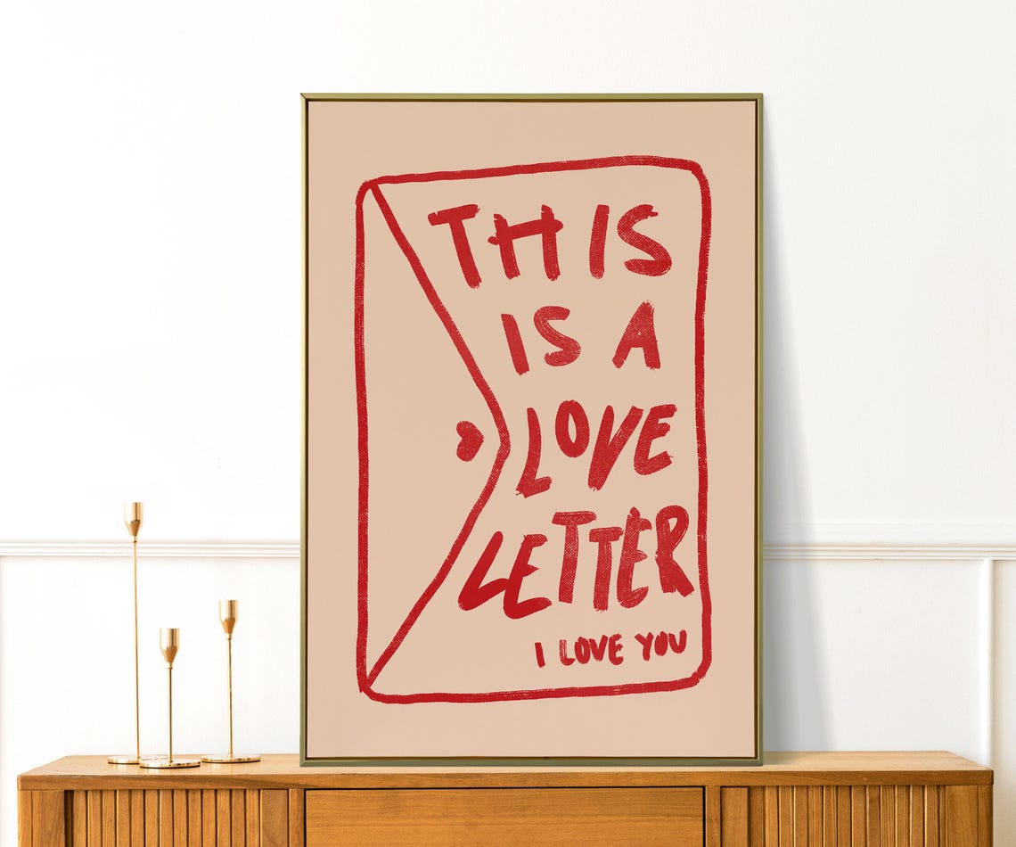 This Is A Love Letter Red Hand Drawn Envelope Peach Valentine Poster