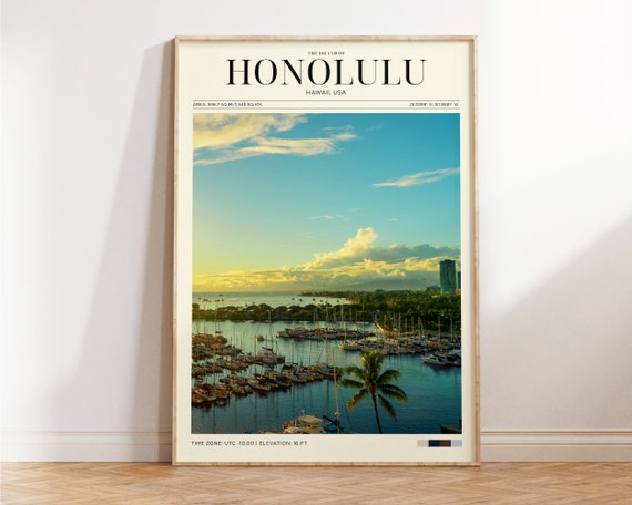 Travel Poster Hawaii Poster Honolulu Beach Poster Hawaii Vintage Poster Hawaiian Wall Art For Living Room Modern Island Office Wall Art