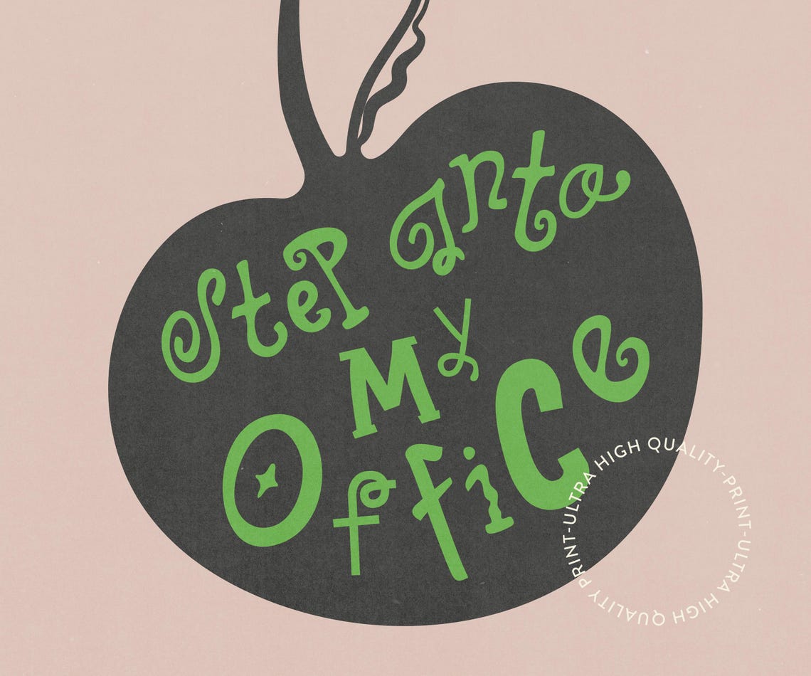 Step Into My Office Green Gray Apple Funky Home Office Wall Art - Image 5