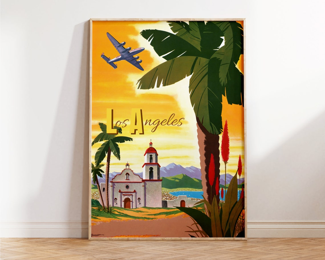 Travel Poster Los Angeles Poster Holywood Wall Art For Living Room Vintage Posters In Los Angeles Print Modern Office Wall Art
