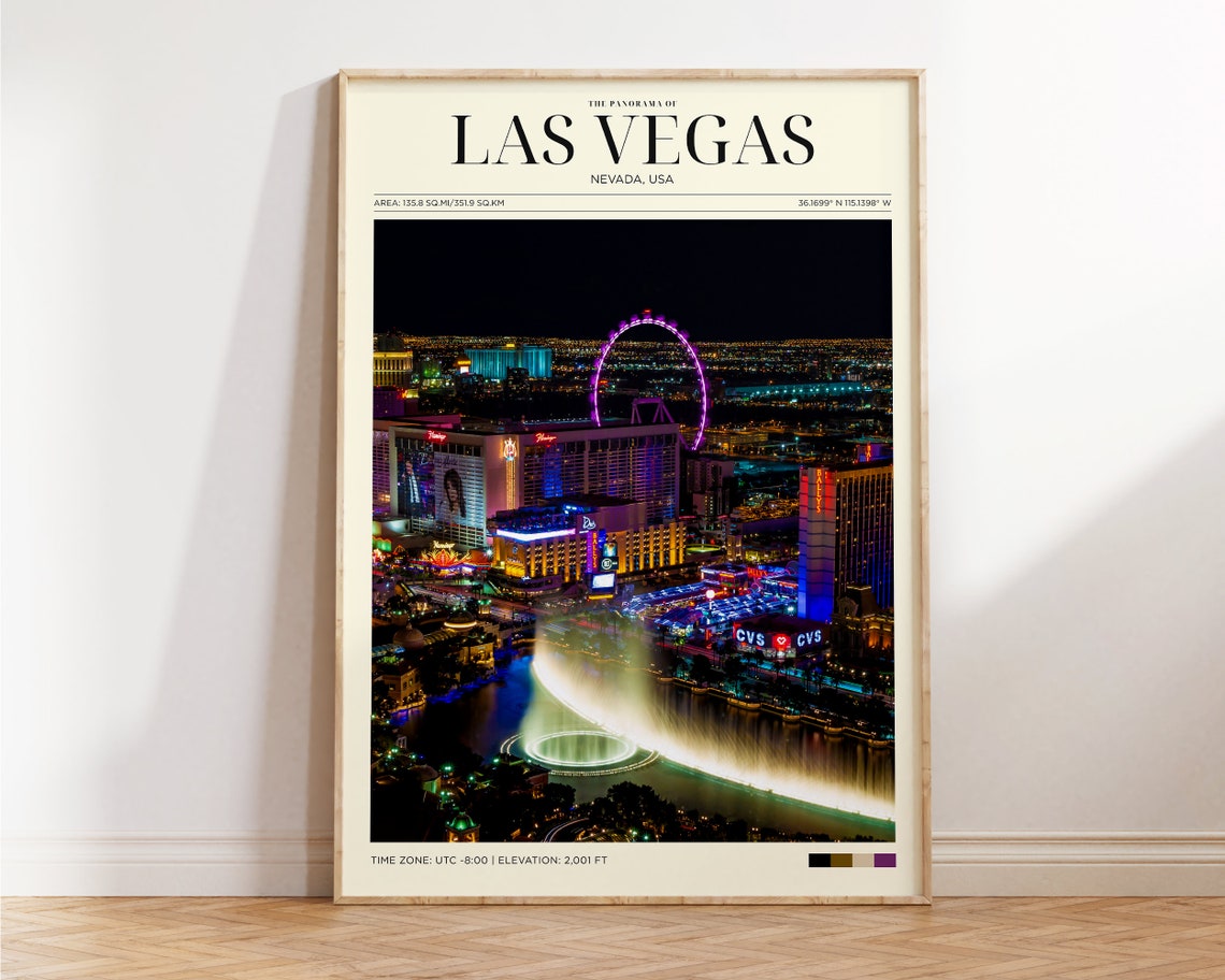 Travel Poster Las Vegas Strip Poster Street Of Las Vegas Print Las Vegas Wall Art For Living Room Large Modern Office Cities Wall Art
