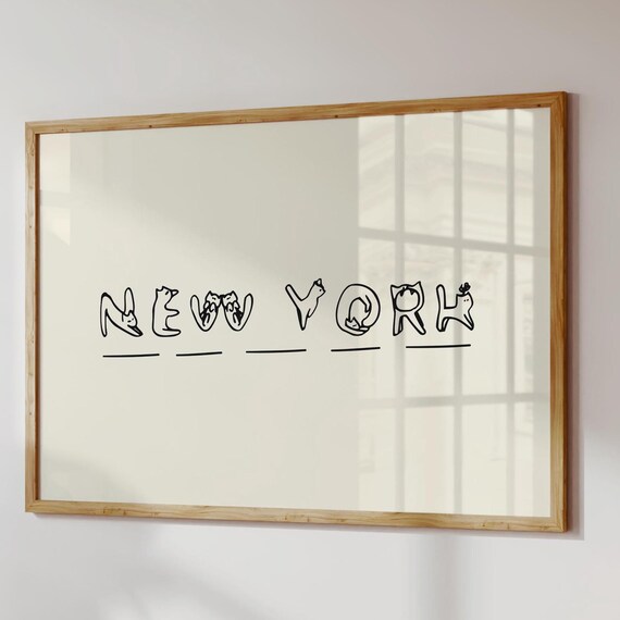New York Cat Art Funny Lover Gift Minimalist Nyc Poster Typography Black Wall Decor Eclectic Apartment