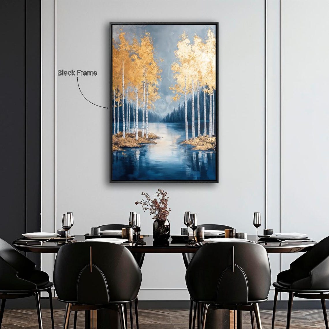 Golden Birch Trees Blue Lake Serene Forest Landscape Art Print - Image 2