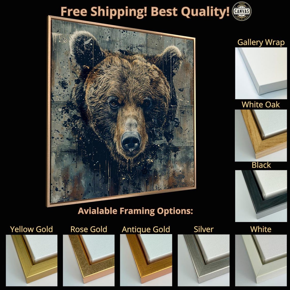 Grizzly Bear Grunge Portrait Urban Splash Abstract Wildlife Art Poster - Image 5