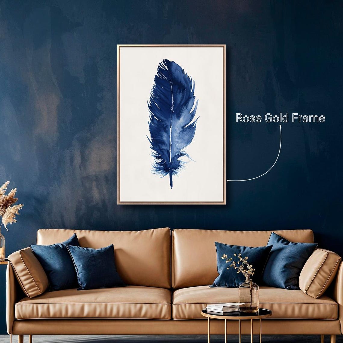 Indigo Blue Feather Minimalist Watercolor Elegant Bird Plume Art Print - Image 5