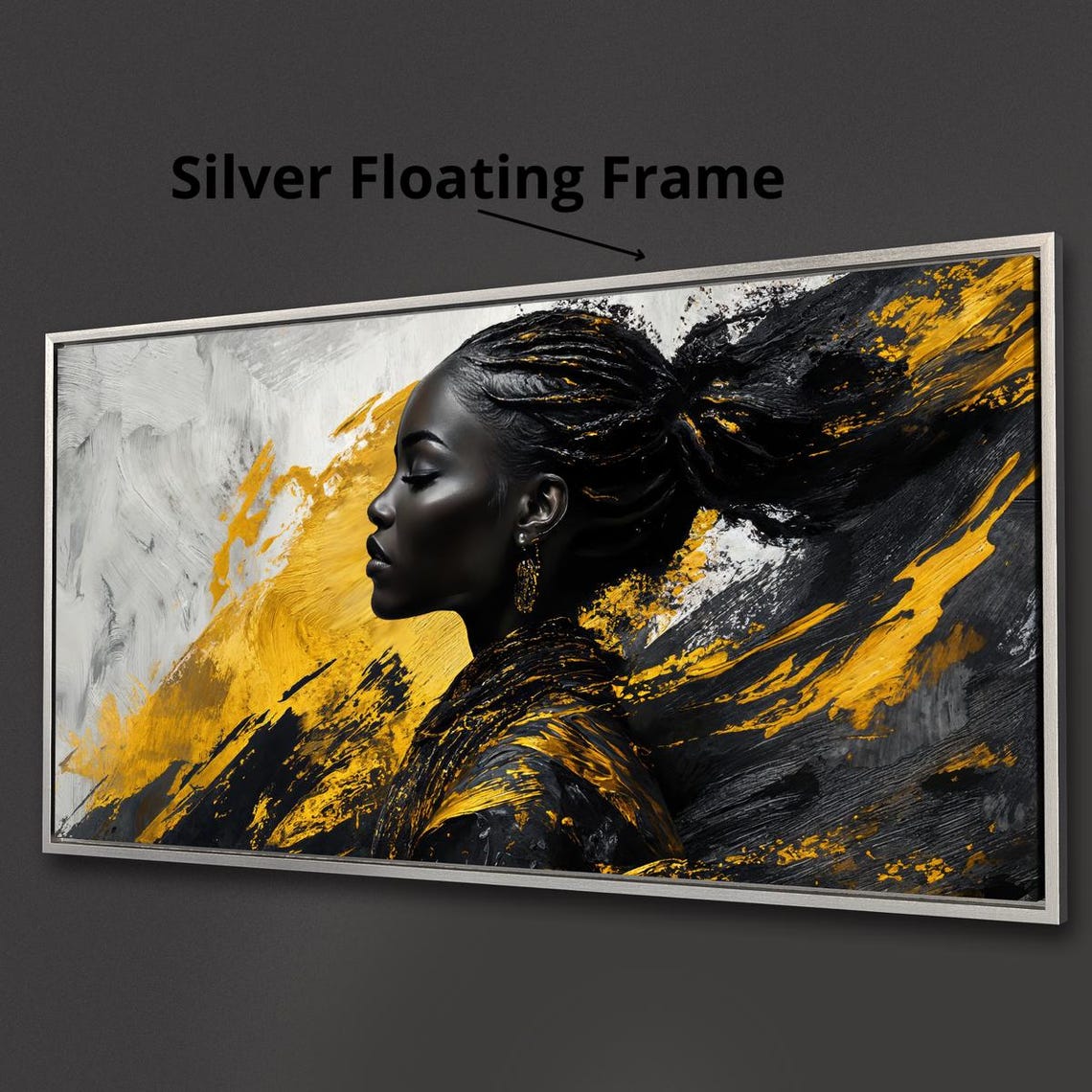 African Woman Framed Print Fashion Wall Art Black Gray And Yellow Painting Print Ethnic Culture Luxury Decor Ready To Hang - Image 3