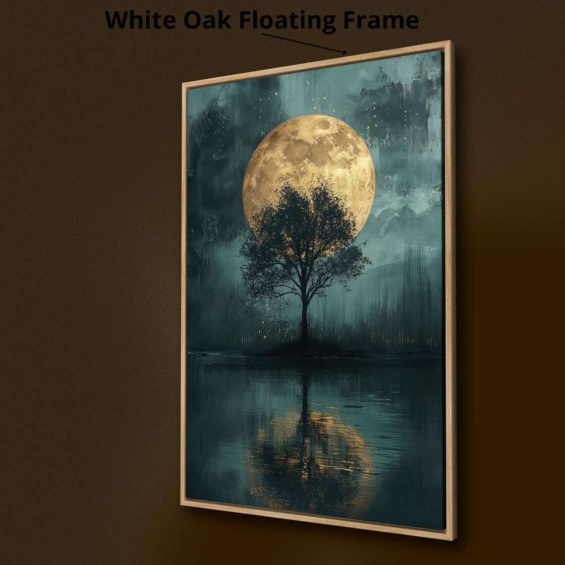 Silhouette Tree Luxury Framed Print Large Full Moon Wall Art Water Reflection Painting Print Night Scene Decor Ready To Hang - Image 3