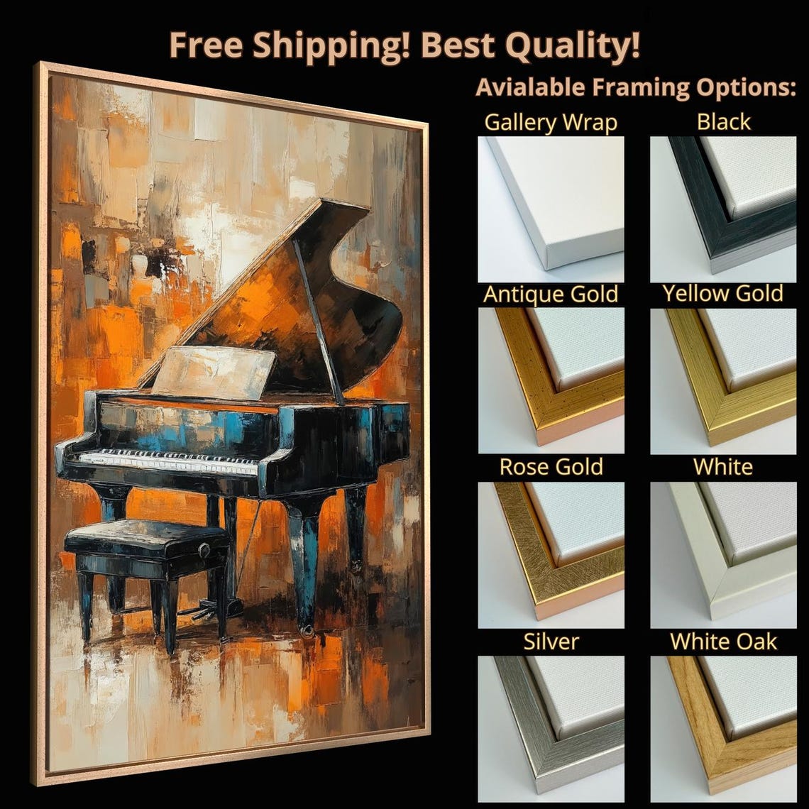 Elegant Grand Piano Orange Abstract Background Music Painting Print - Image 5