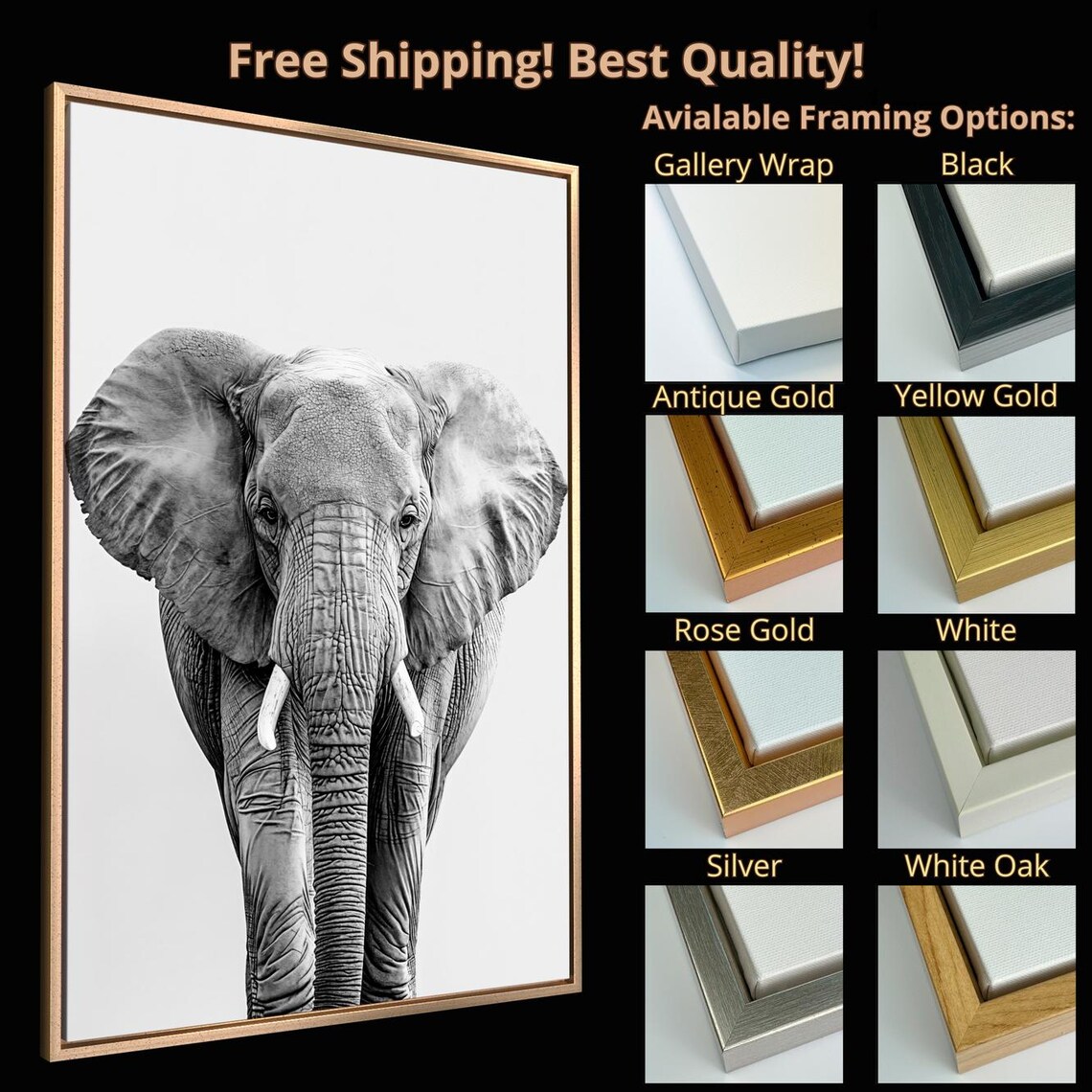 Majestic Elephant Black White Photography Wild Safari Animal Art Poster - Image 4