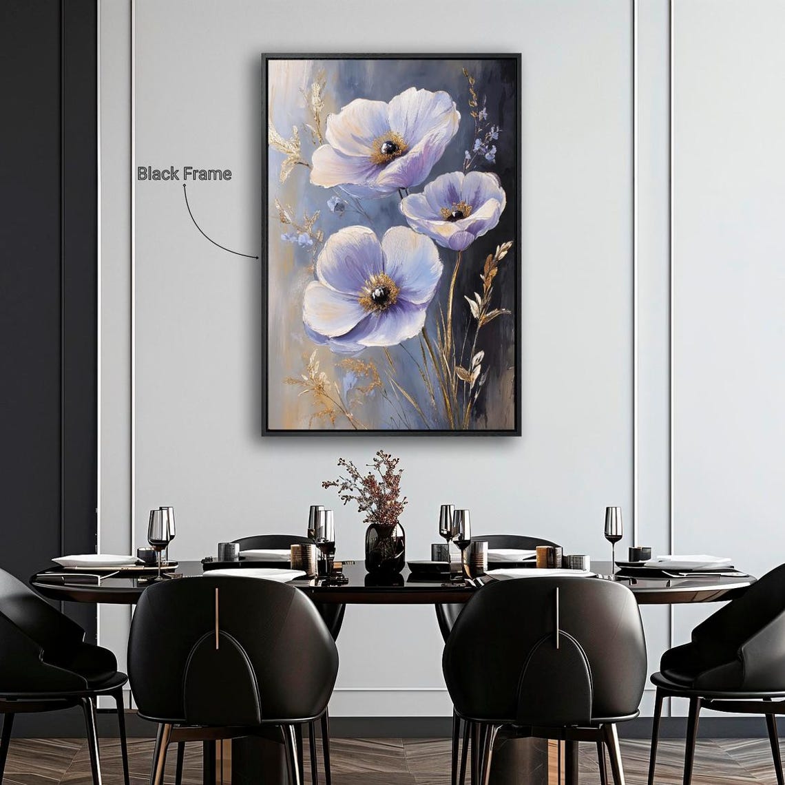Purple And White Wildflowers Vertical Floral Painting Wall Poster - Image 2