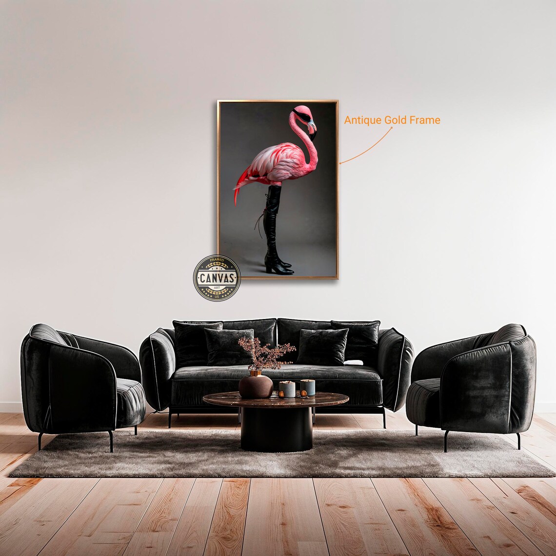 Pink Flamingo In Black Boots Sunglasses Quirky Fashion Art Poster - Image 3
