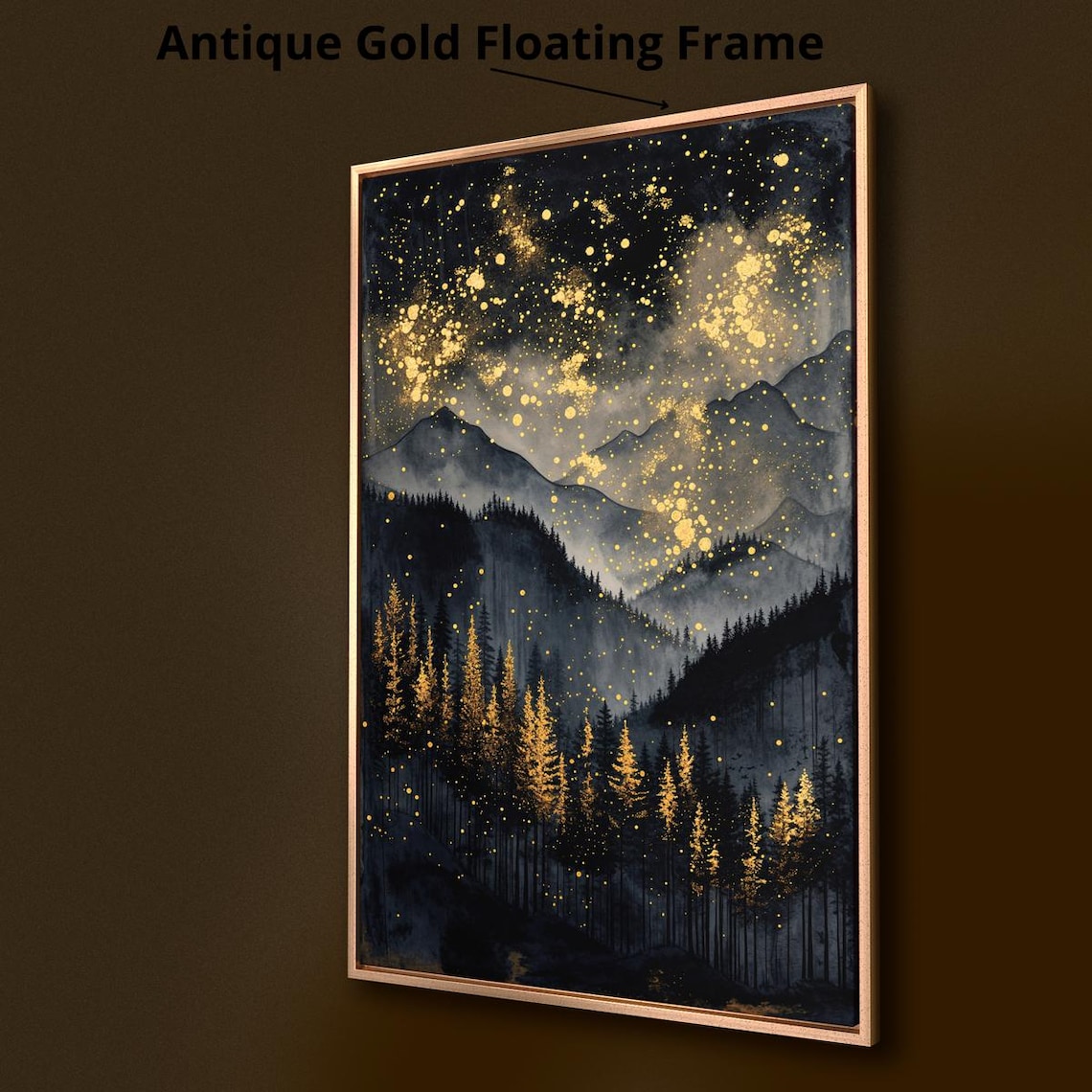 Mystical Starry Night Abstract Mountains Wall Art Print - Image 2