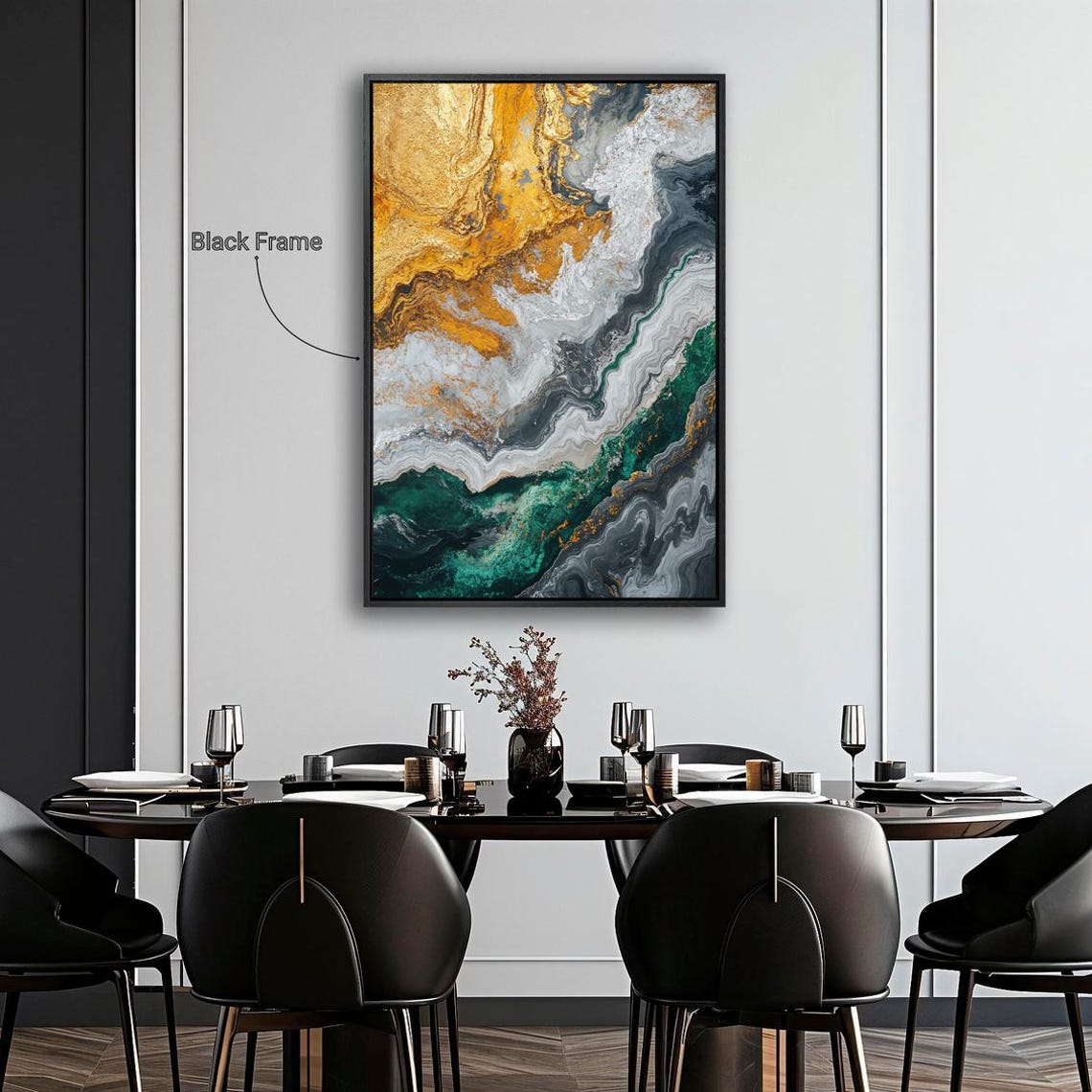 Emerald Green Gold Gray Marble Swirls Abstract Luxury Art Print - Image 2