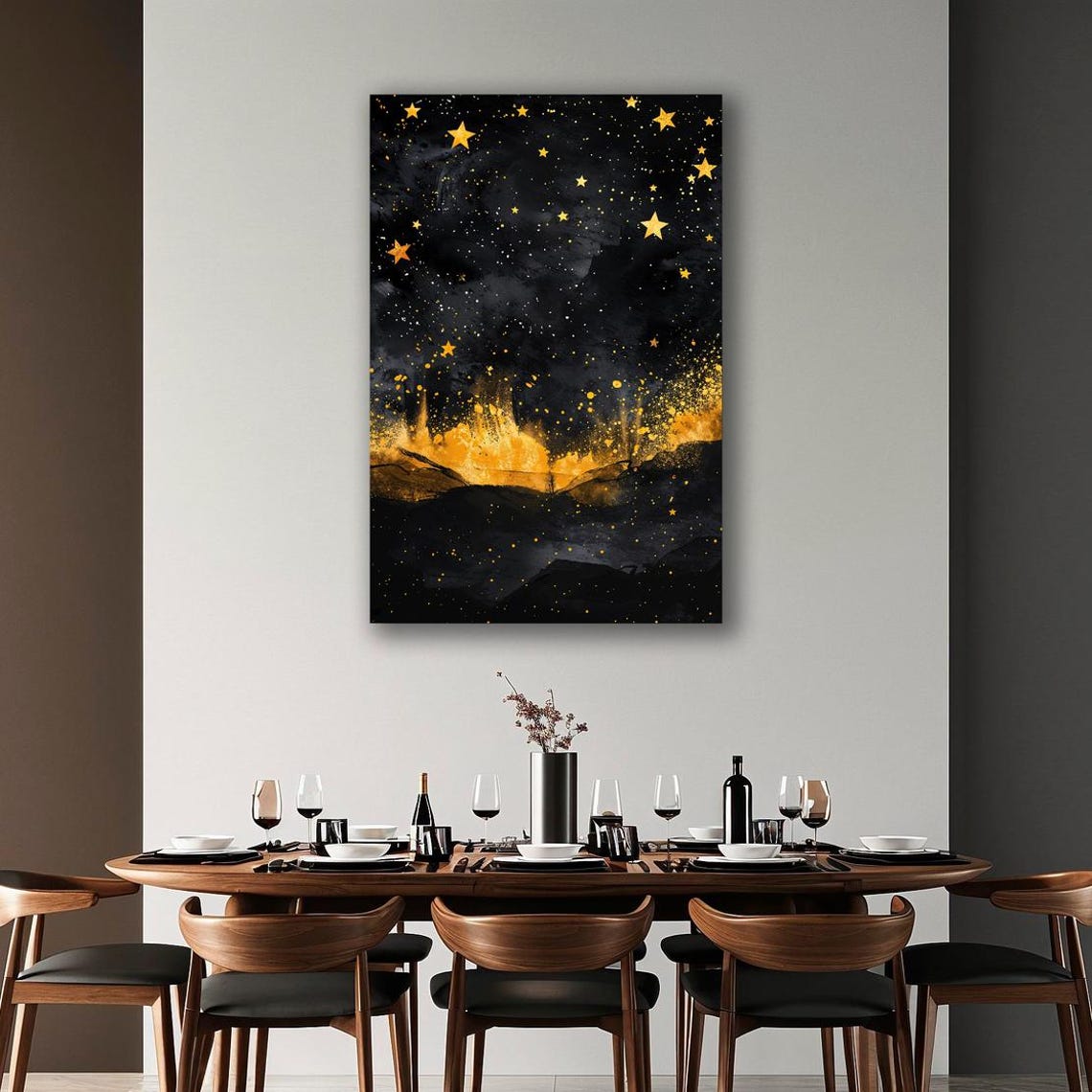 Golden Stars Black Night Sky Celestial Milky Way Glow Poster - Image 2