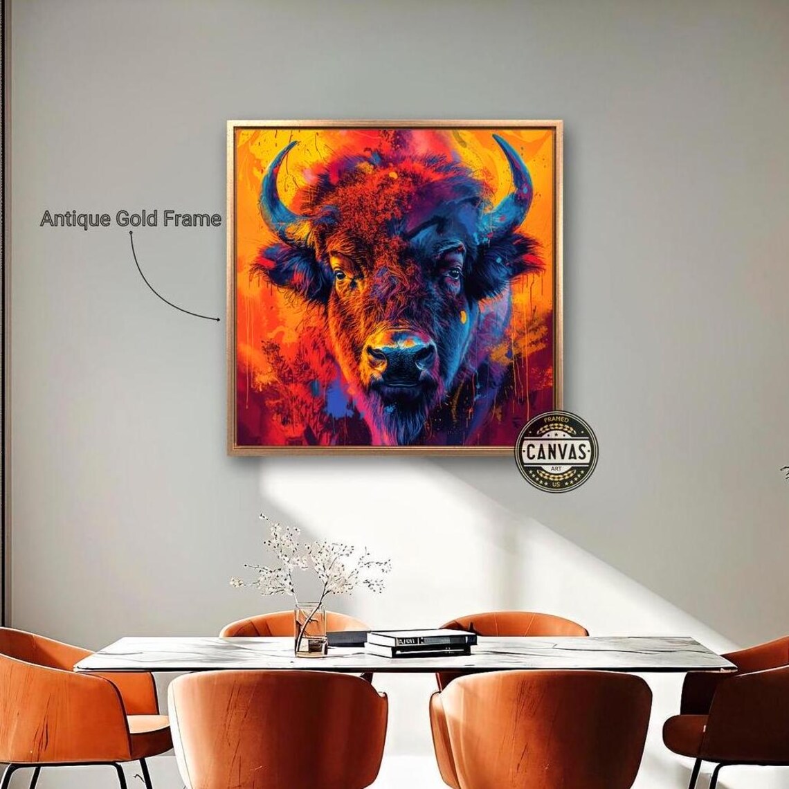 Colorful Bison Head Neon Orange Blue Pop Abstract Wildlife Art Poster - Image 4