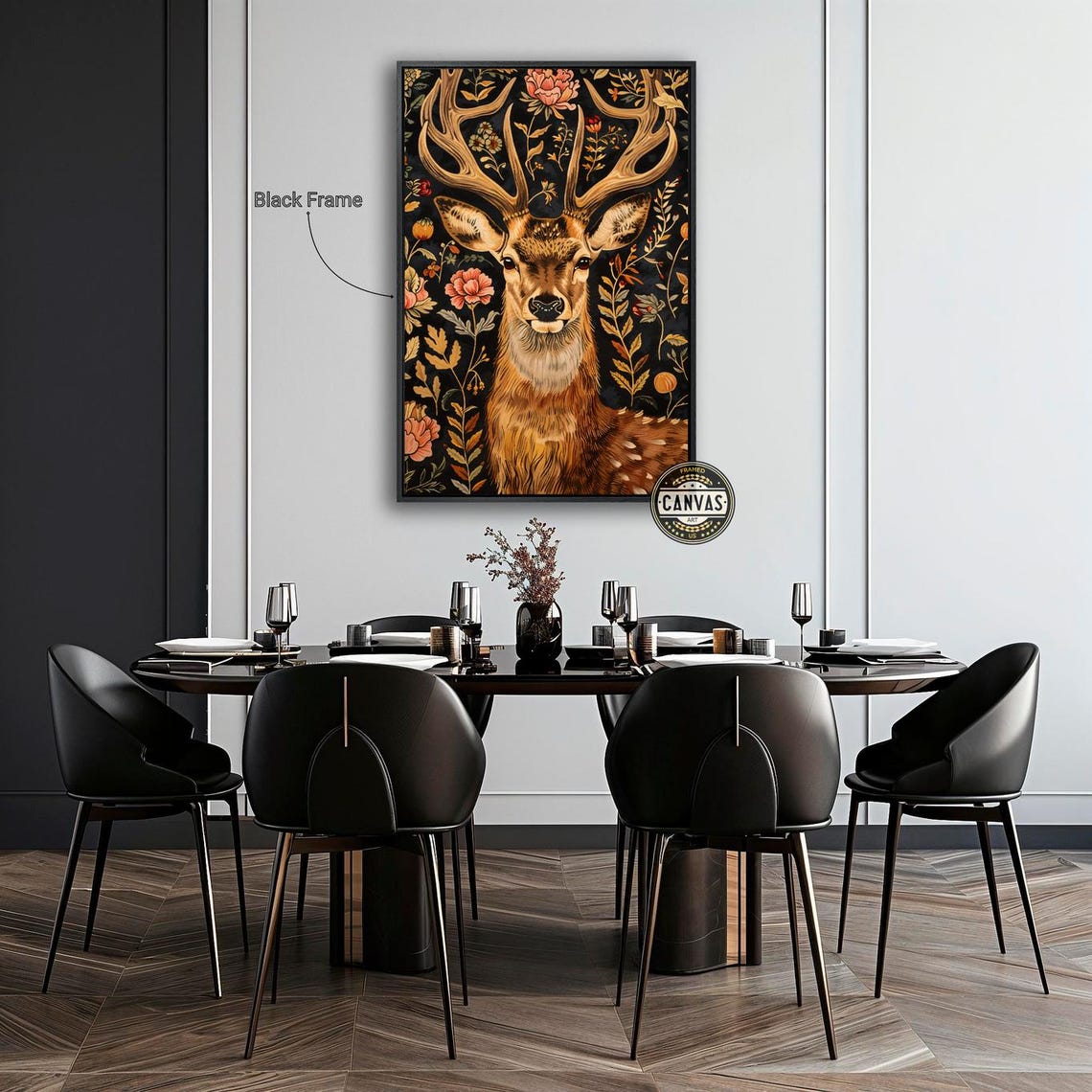 Elegant Stag Antlers Vintage Floral Tapestry Style Animal Poster - Image 5