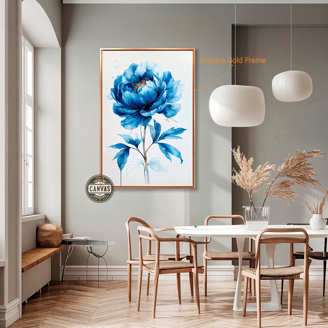 Blue Peony Elegant Sapphire Watercolor Bloom Botanical Poster - Image 4