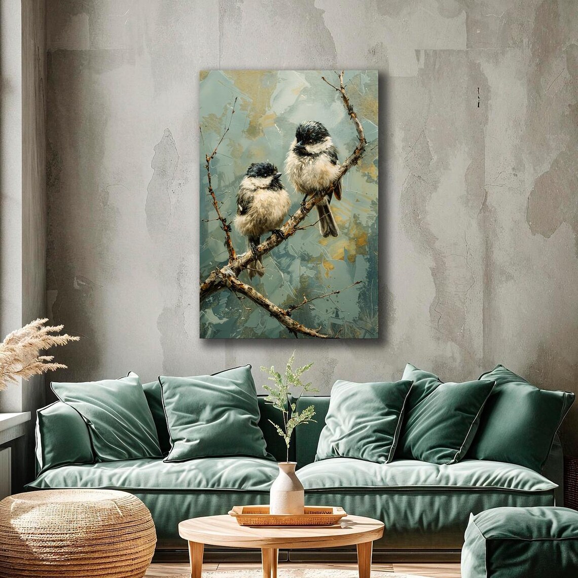 Chickadee Pair on Branch, Winter Nature Poster - Image 2