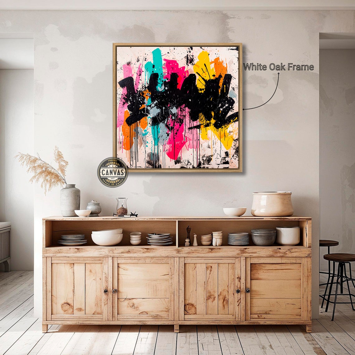 Abstract Graffiti Black Drips Neon Pink Teal Urban Art Print - Image 3