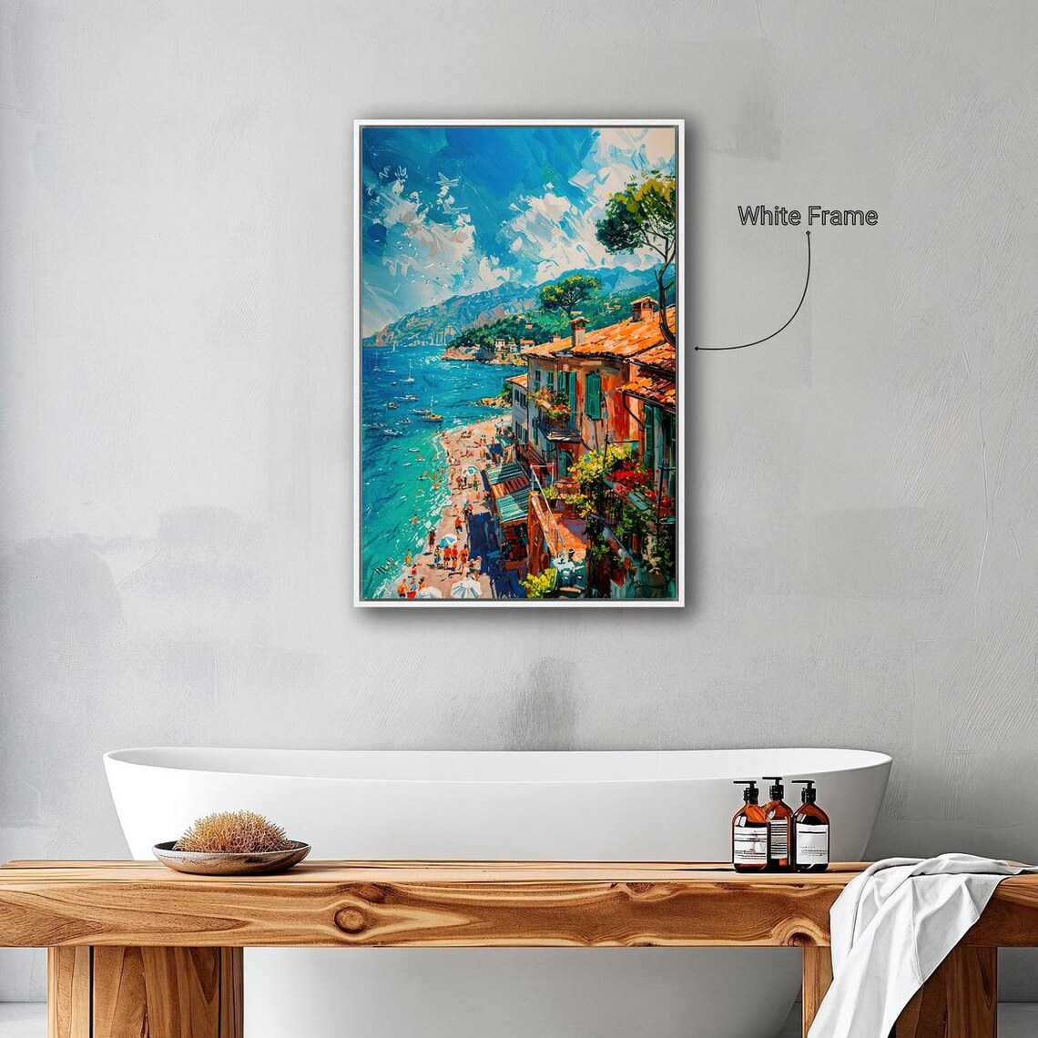 Mediterranean Seaside Town Beach Turquoise Sea Painting Wall Art Poster - Image 4