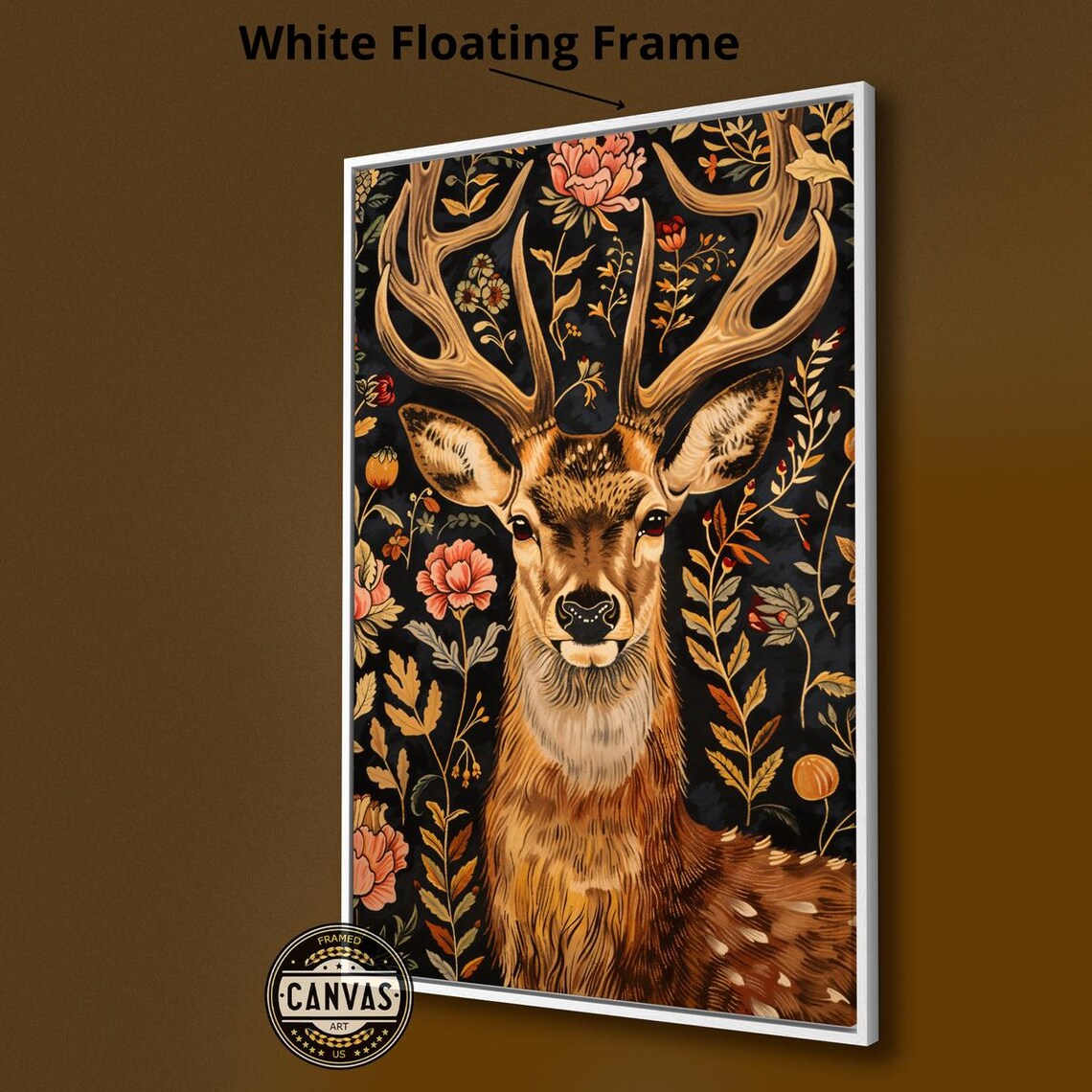 Elegant Stag Antlers Vintage Floral Tapestry Style Animal Poster - Image 2