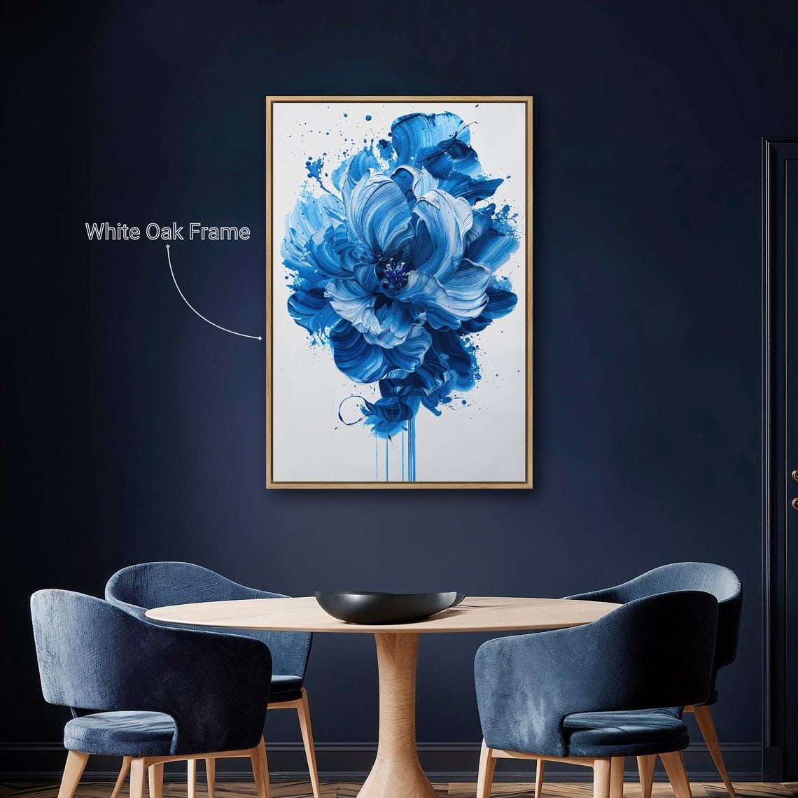 Vibrant Large Blue Abstract Flower Bold Brushstroke Splash Wall Art - Image 3