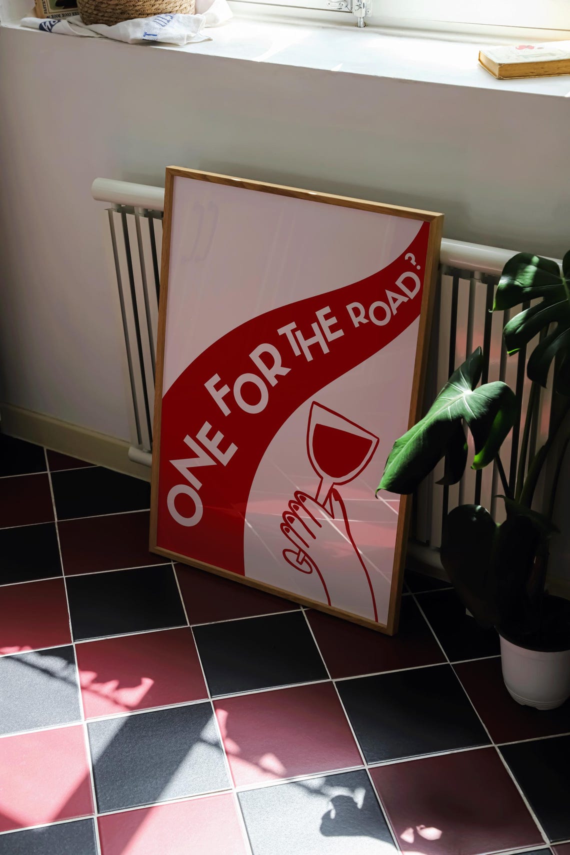 One For The Road Wine Poster with Red Swoosh and Hand Holding Glass - Image 2