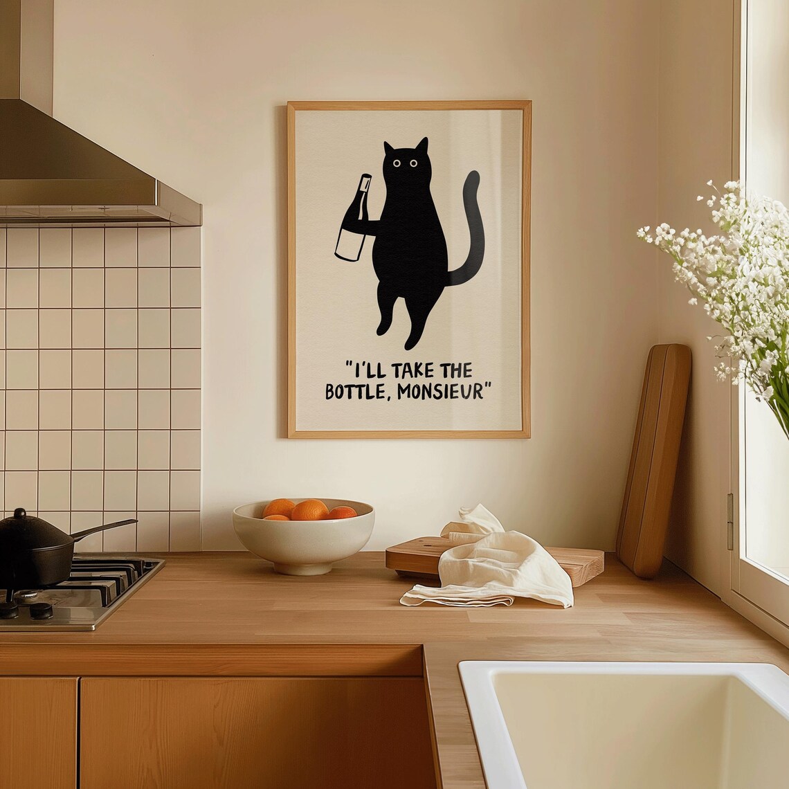 Funny Wine Cat Poster, Vintage Kitchen Wall Art - Image 4