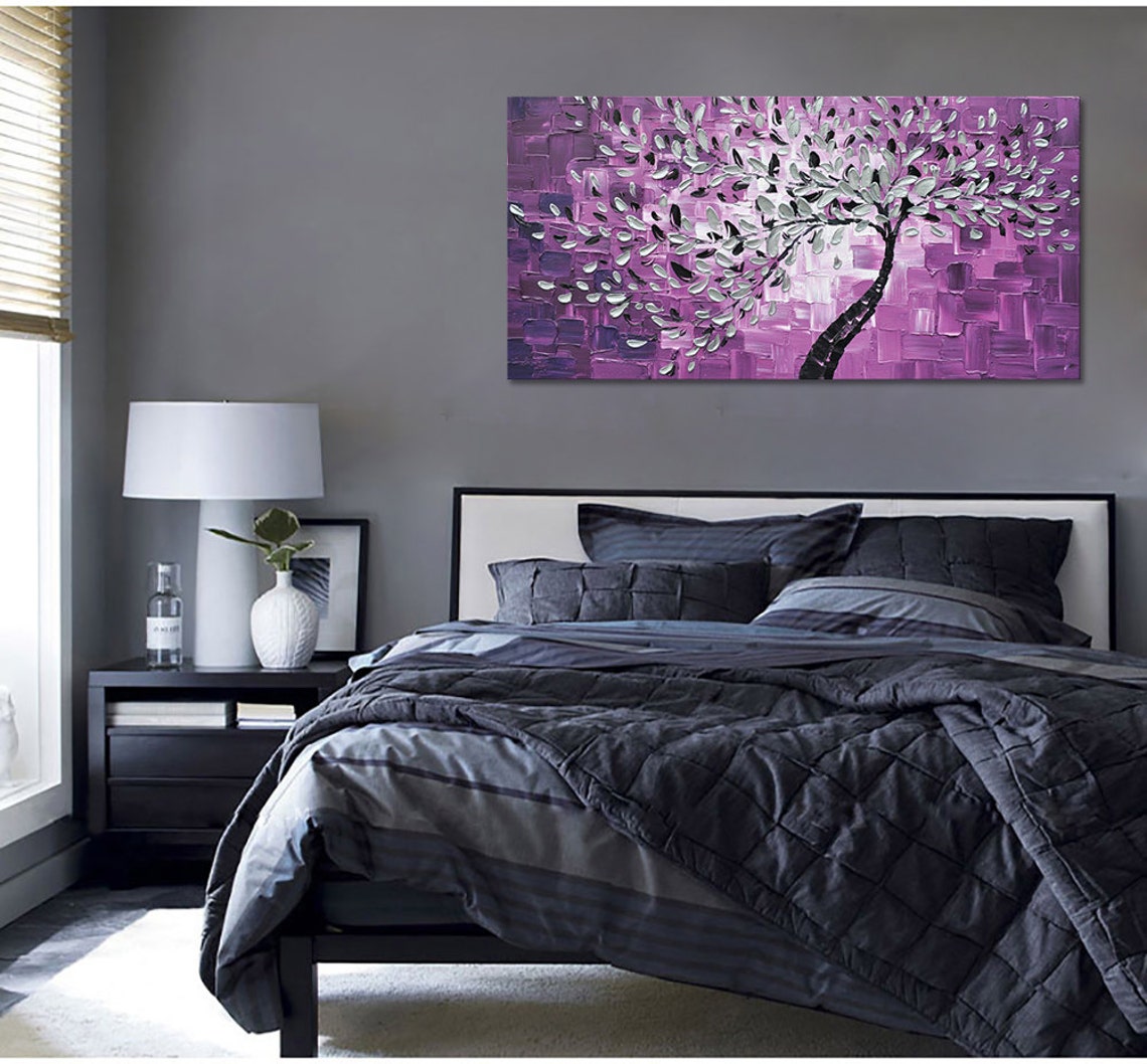 Purple Tree Silver Leaves Moody Palette Knife Magical Art Poster - Image 2