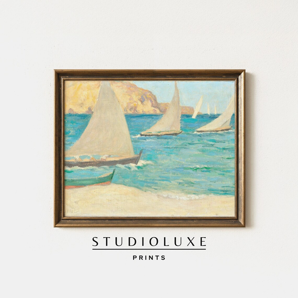 Vintage Sailboats Racing On Turquoise Water Nautical Art Poster