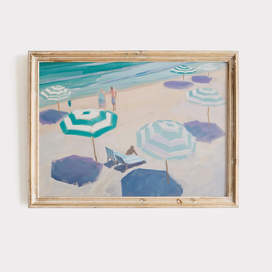 Aerial Beach View With Teal And Lavender Umbrellas Artwork Poster