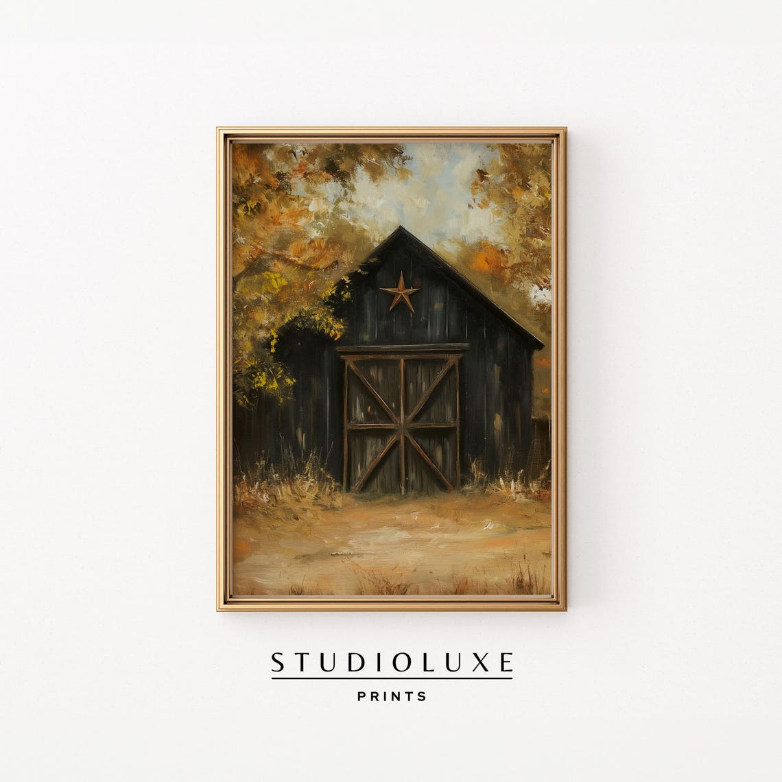 Rustic Black Barn with Star Farmhouse Door Autumn Country Poster