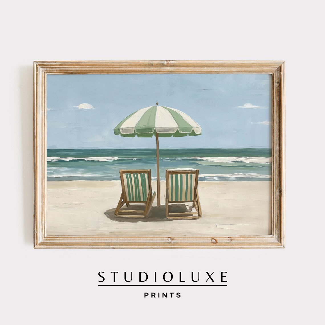 Sage Green Beach Chairs Coastal Art Print