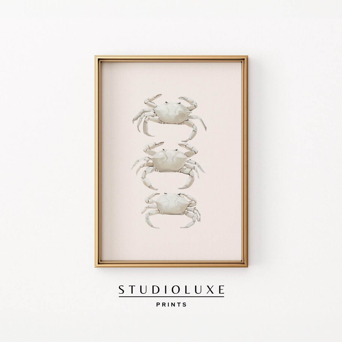 Minimalist White Crab Trio Art Print, Coastal Decor