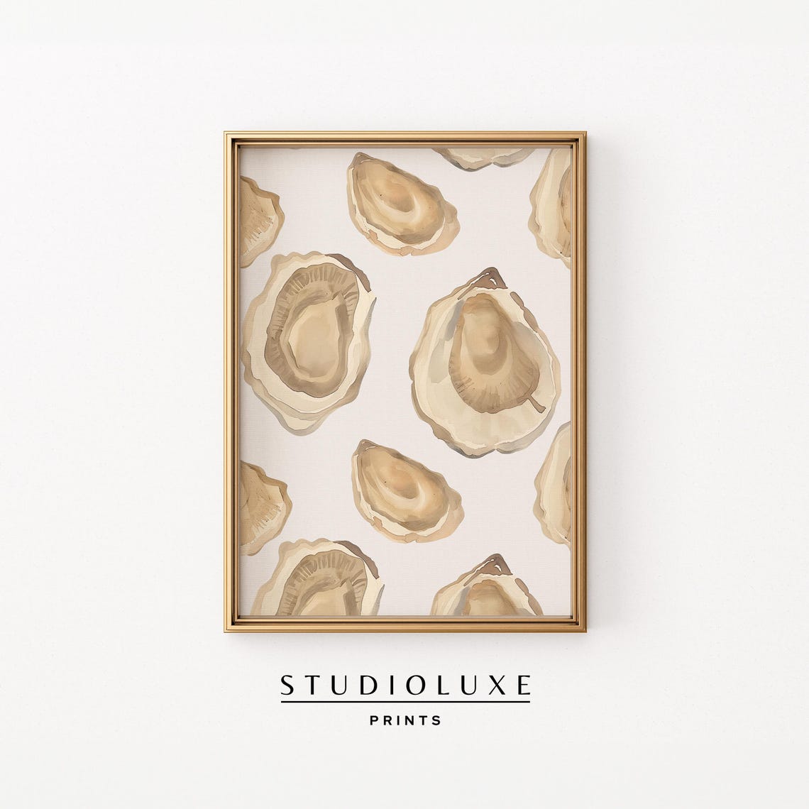 Watercolor Oyster Shells Pattern Neutral Coastal Kitchen Wall Art
