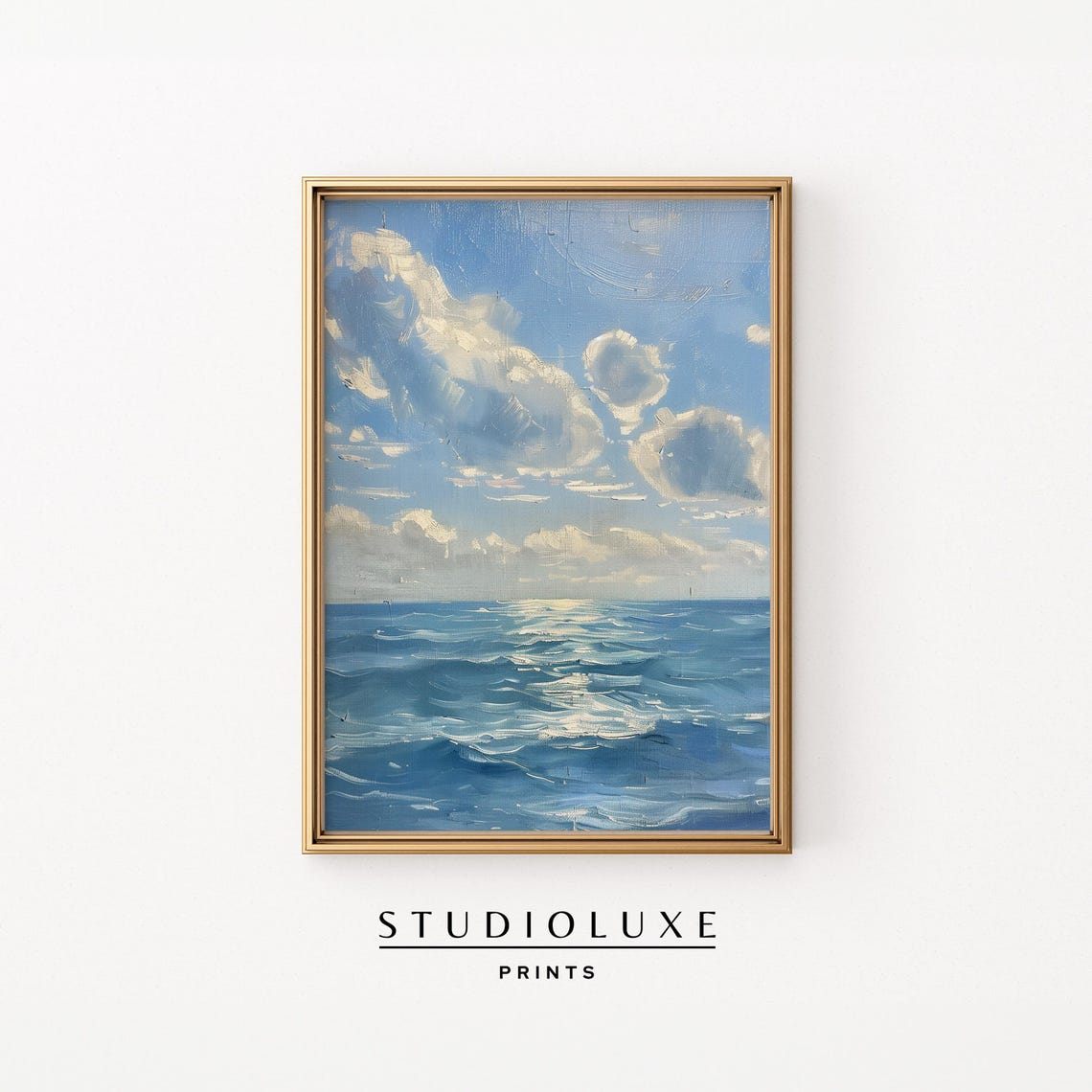 Bright Blue Ocean Waves Under Dramatic Clouds Seascape Poster