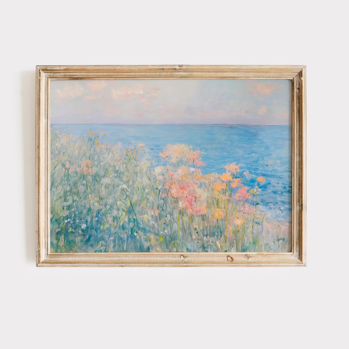 Pastel Wildflower Meadow Overlooking Blue Sea Impressionist Poster
