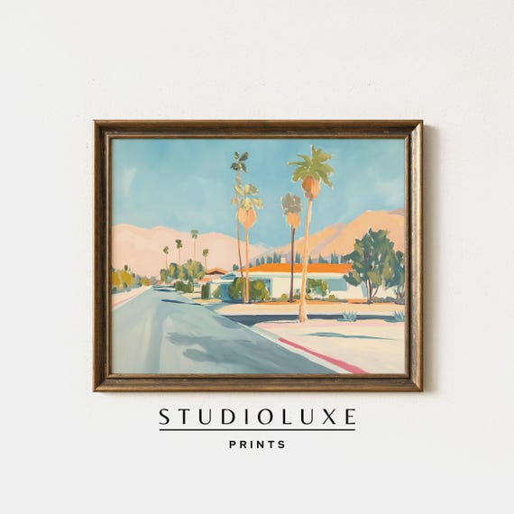 Palm Desert Wall Art Print Decor Modern Street Scene Retro Springs Poster Pastel Home