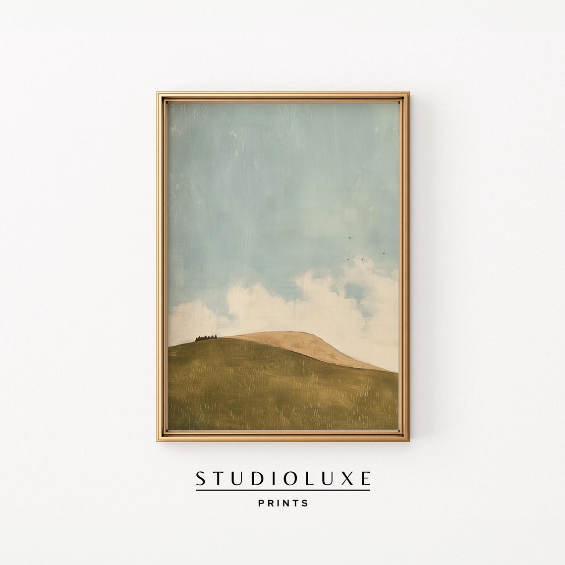 Green Rolling Hills Beneath a Wide Pale Cloudy Sky Landscape Poster