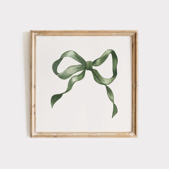 Sage Green Bow Wall Art Coquette Room Decor Preppy Trendy Apartment Cute Nursery