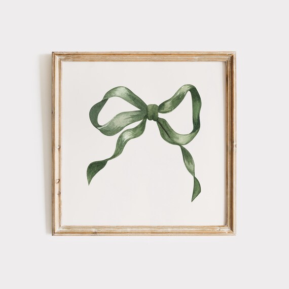 Sage Green Watercolor Bow Ribbon with Long Tails Square Poster