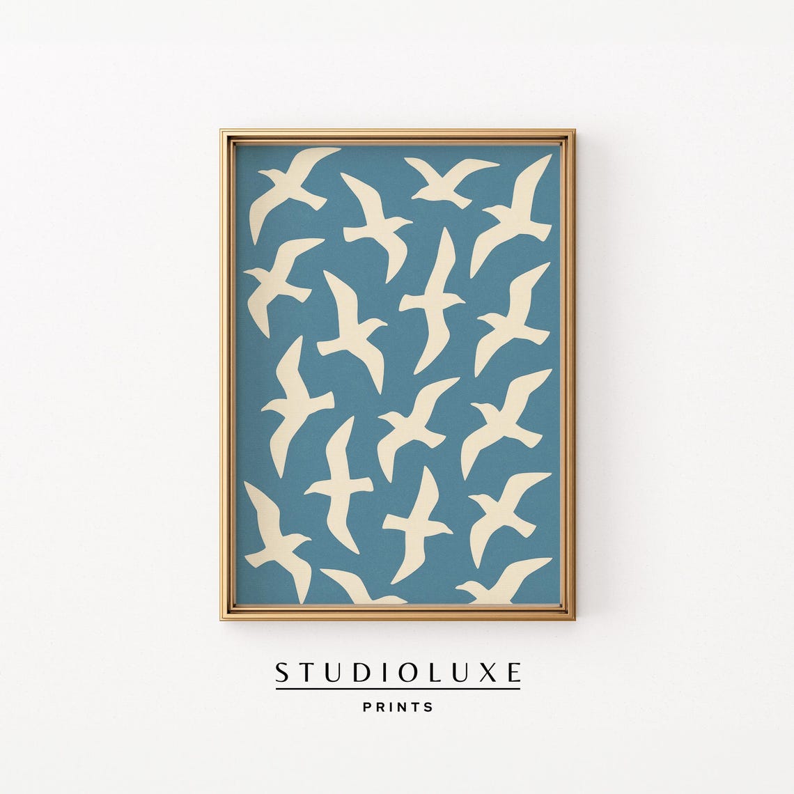 Seagull Silhouette Pattern Teal Blue Background Coastal Poster