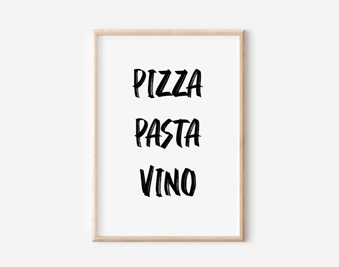 Pizza Pasta Vino Italian Food Brush Lettering Kitchen Poster