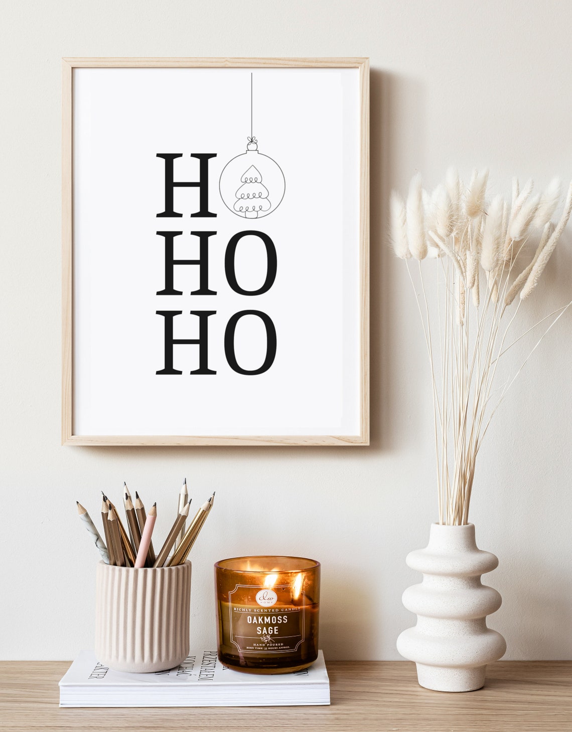 Ho Ho Ho Christmas Bauble Hanging Ornament Minimalist Black Poster - Image 2