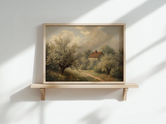 Vintage Orchard Trees Print Muted Blossoms Landscape