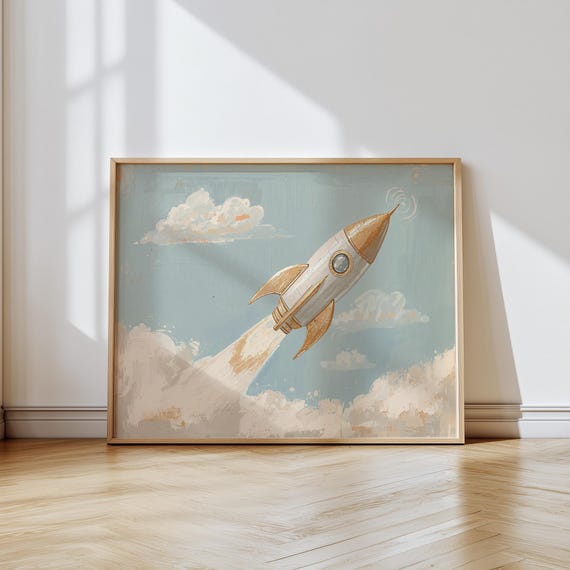 Rocket Ship Nursery Print Soaring Baby Room Decor
